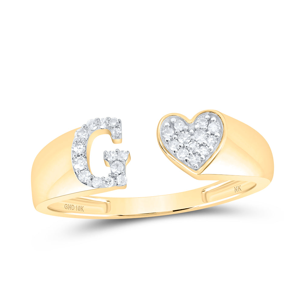 10kt Yellow Or White Gold Natural Diamond Initial Ladies Heart Wedding Engagement Anniversary Ring