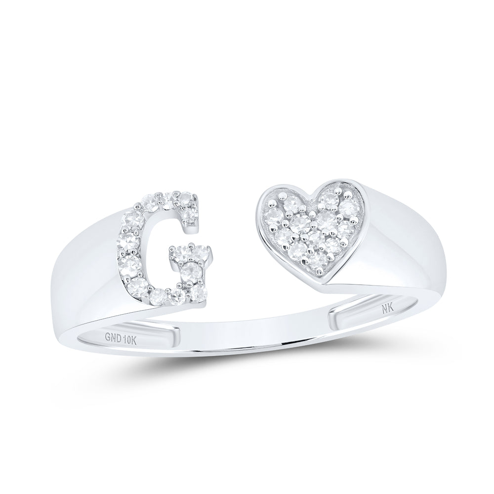10kt Yellow Or White Gold Natural Diamond Initial Ladies Heart Wedding Engagement Anniversary Ring