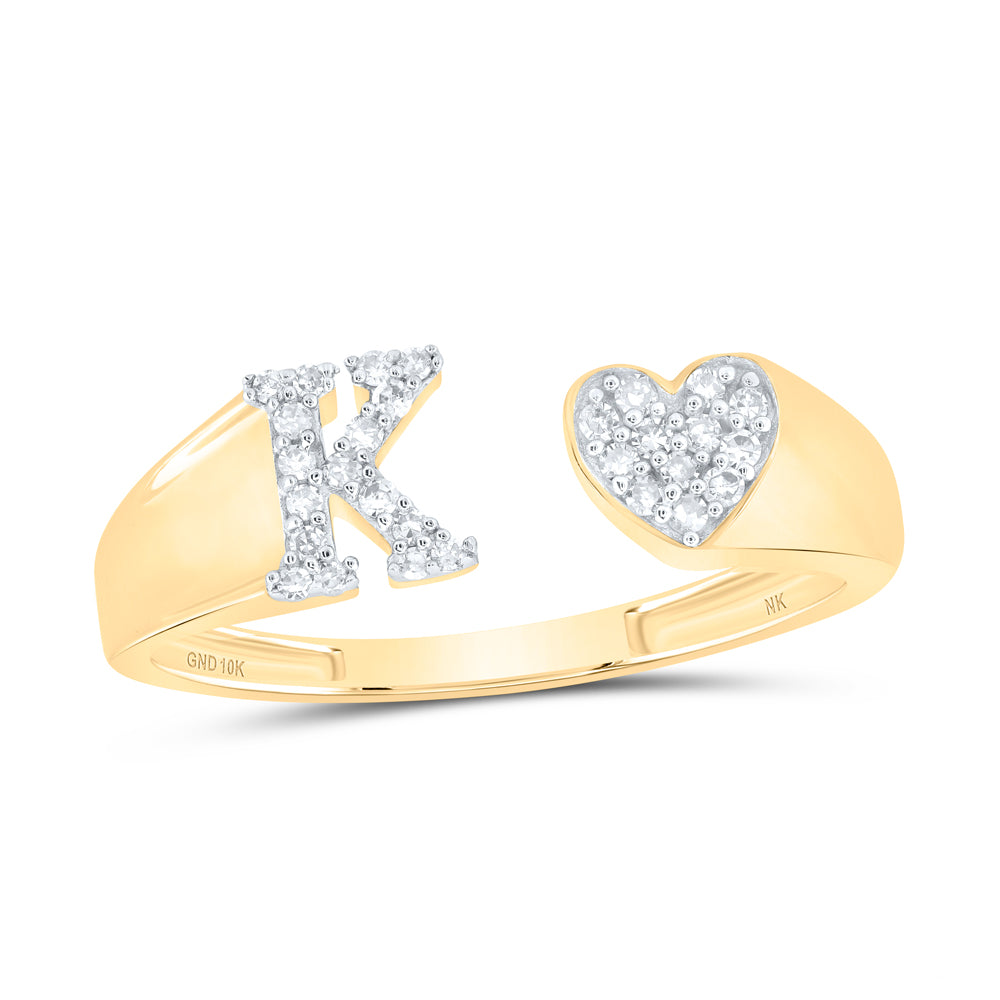 10kt Yellow Or White Gold Natural Diamond Initial Ladies Heart Wedding Engagement Anniversary Ring