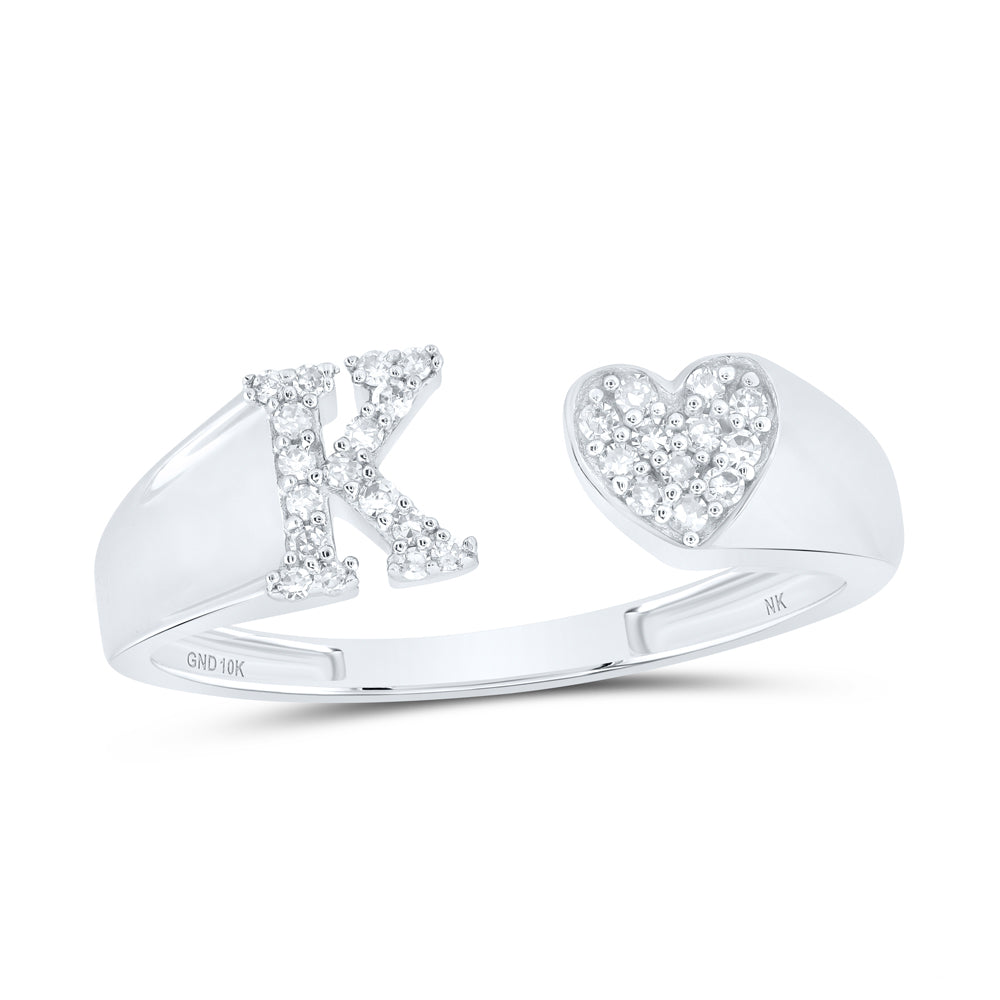 10kt Yellow Or White Gold Natural Diamond Initial Ladies Heart Wedding Engagement Anniversary Ring