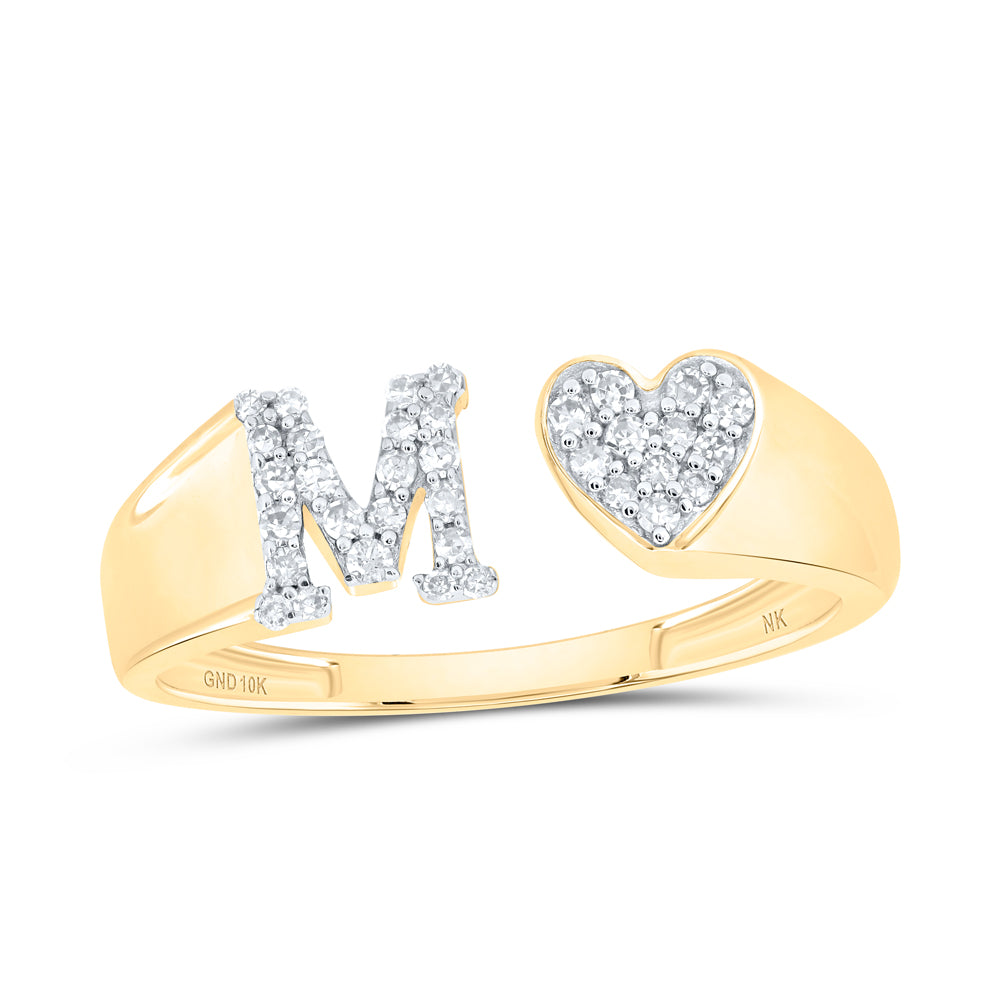 10kt Yellow Or White Gold Natural Diamond Initial Ladies Heart Wedding Engagement Anniversary Ring