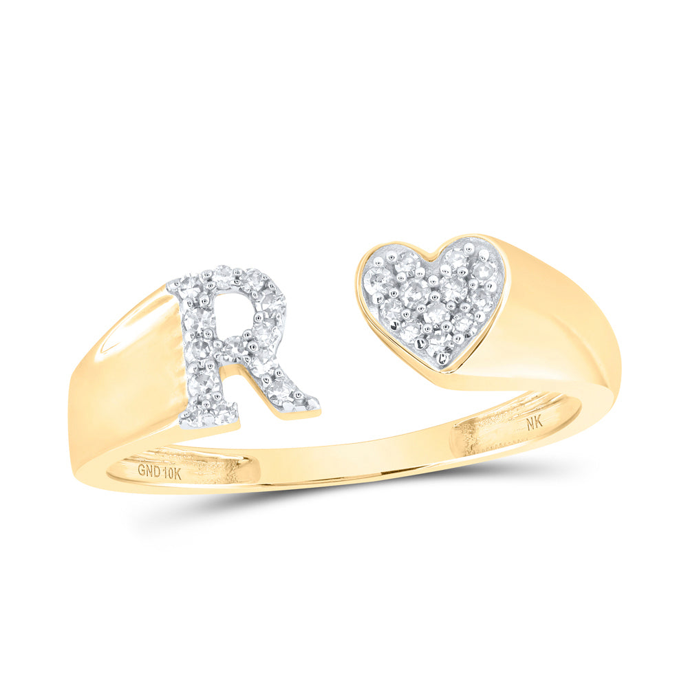 10kt Yellow Or White Gold Natural Diamond Initial Ladies Heart Wedding Engagement Anniversary Ring