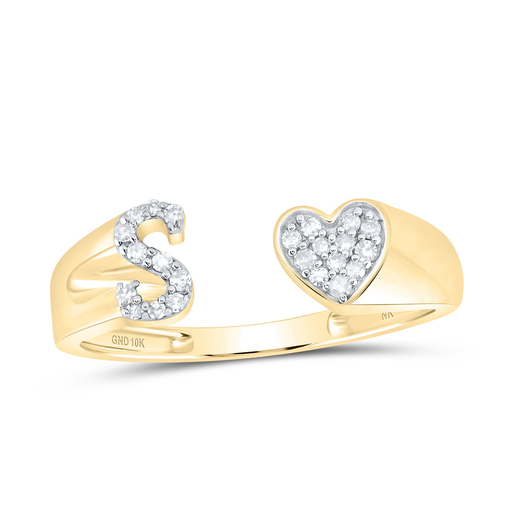 10kt Yellow Or White Gold Natural Diamond Initial Ladies Heart Wedding Engagement Anniversary Ring