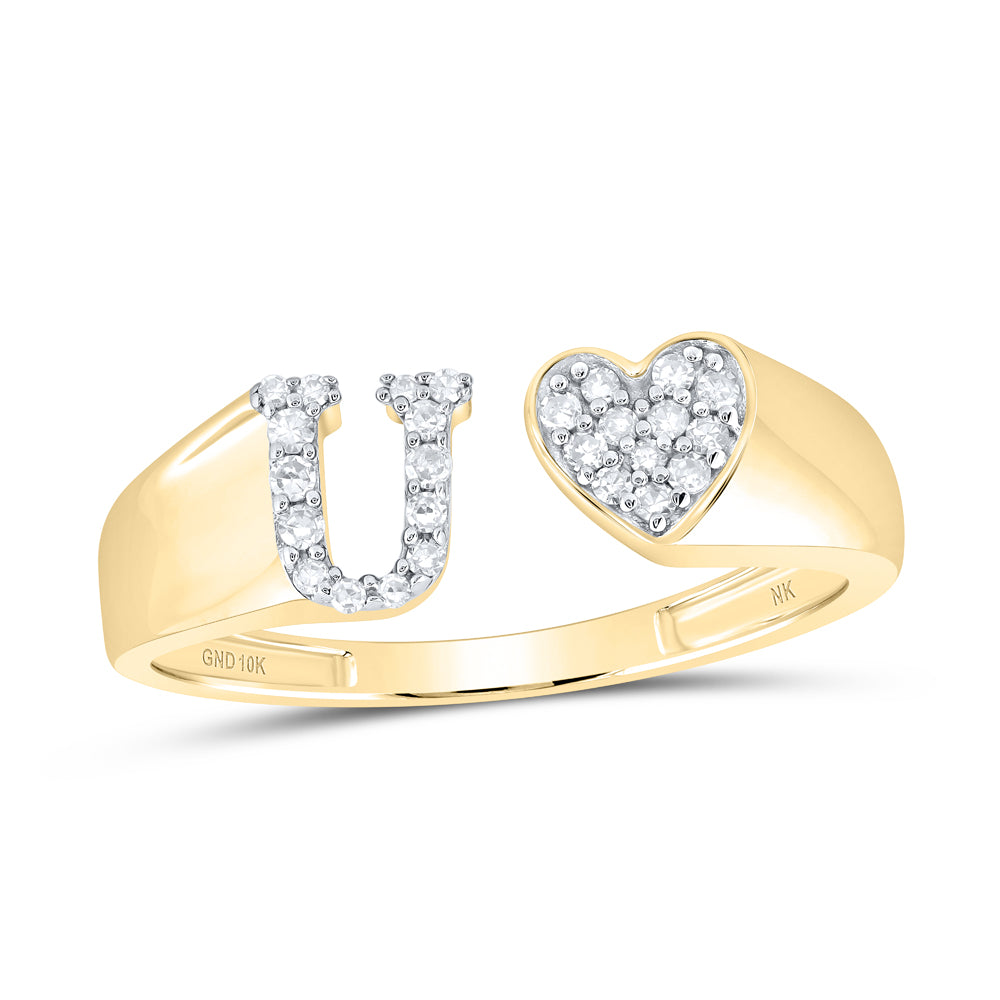 10kt Yellow Or White Gold Natural Diamond Initial Ladies Heart Wedding Engagement Anniversary Ring