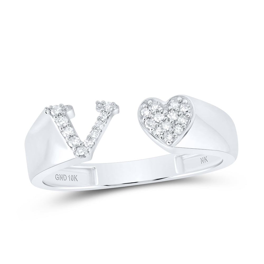 10kt Yellow Or White Gold Natural Diamond Initial Ladies Heart Wedding Engagement Anniversary Ring