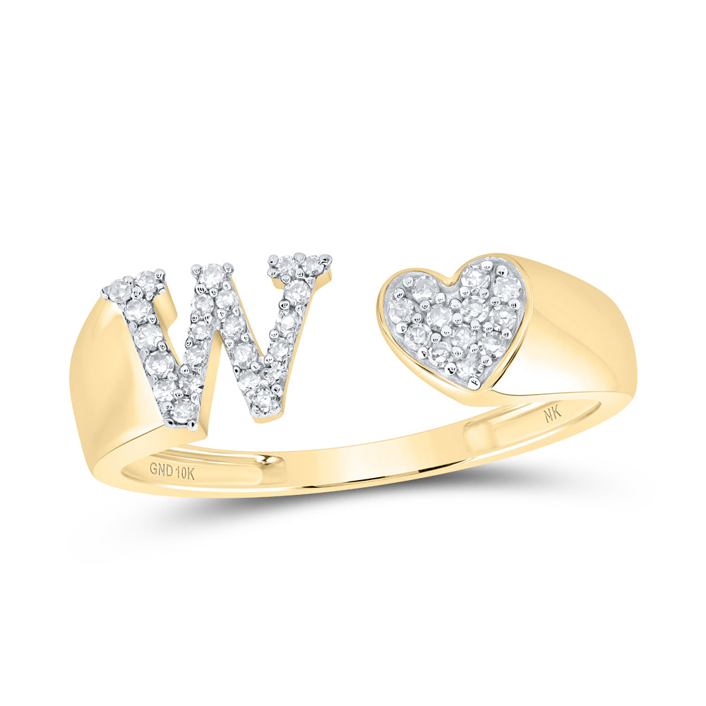 10kt Yellow Or White Gold Natural Diamond Initial Ladies Heart Wedding Engagement Anniversary Ring