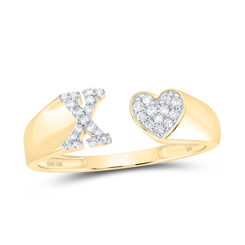 10kt Yellow Or White Gold Natural Diamond Initial Ladies Heart Wedding Engagement Anniversary Ring