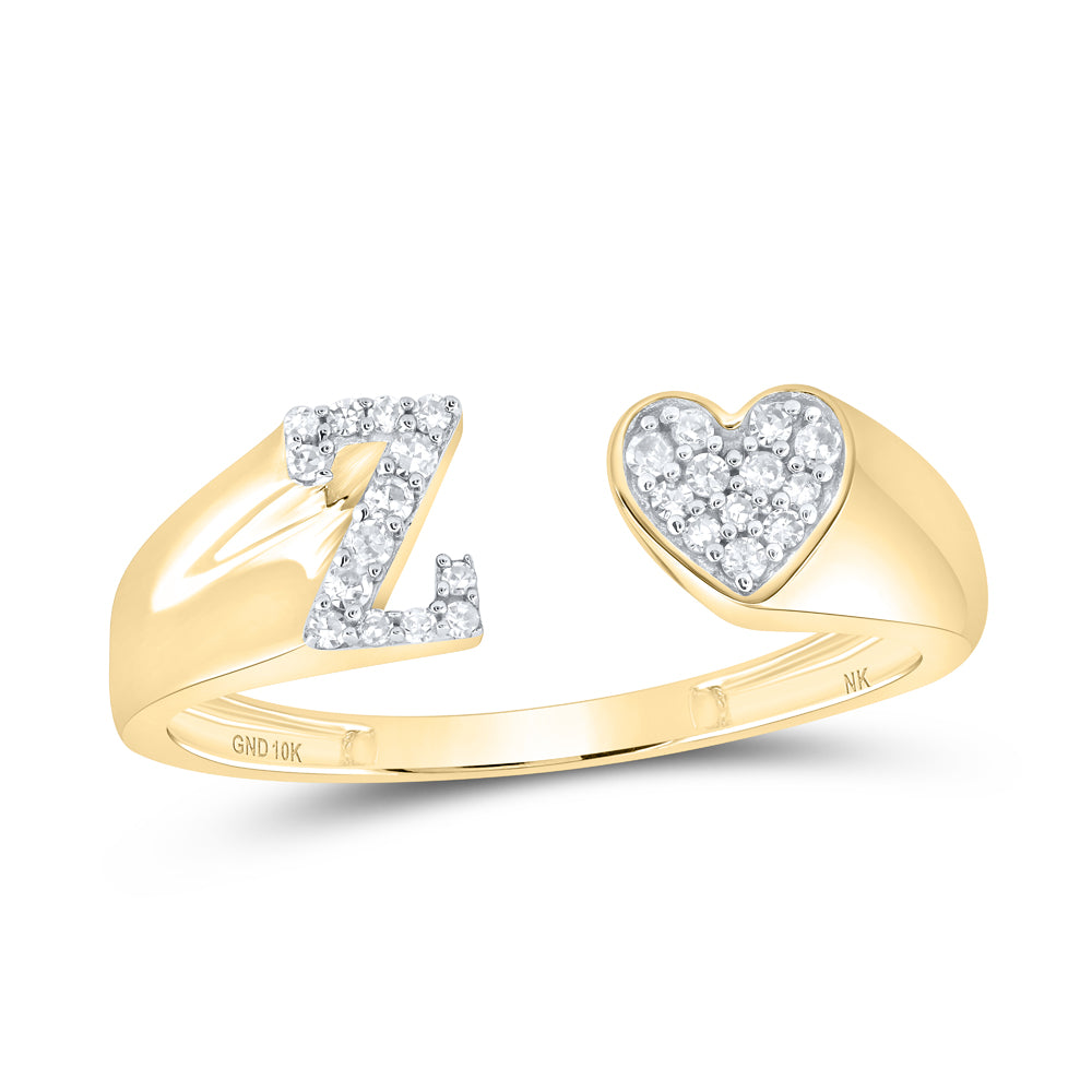 10kt Yellow Or White Gold Natural Diamond Initial Ladies Heart Wedding Engagement Anniversary Ring
