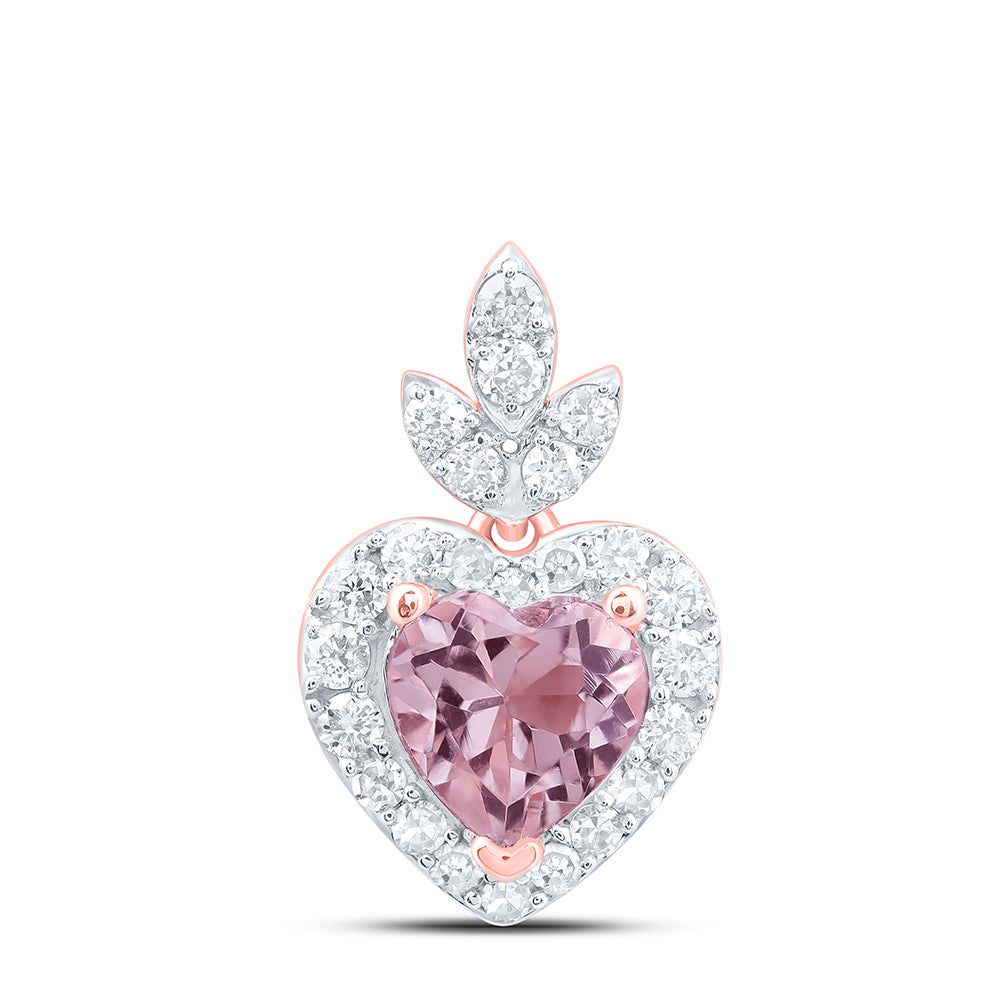 10kt Rose Gold 1/6 Cttw Diamond 4.5 Mm Heart- Morganite Pendant
