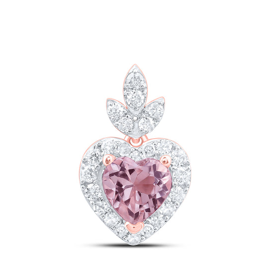 10kt Rose Gold 1/6 Cttw Diamond 4.5 Mm Heart- Morganite Pendant