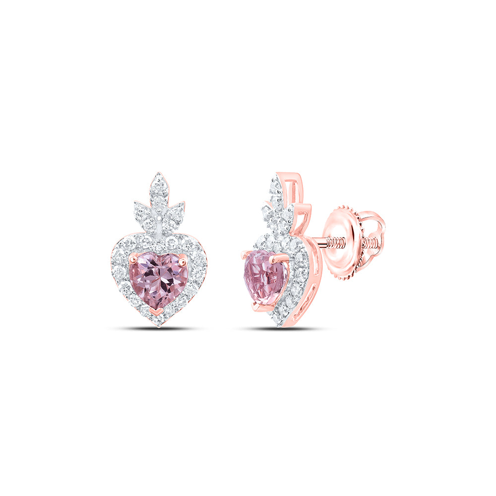 10kt Rose Gold 1/3 Cttw Diamond 4.5 Mm Heart- Morganite Earring