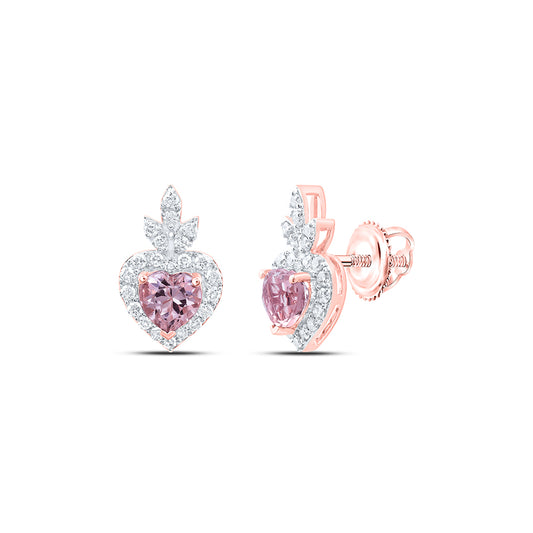 10kt Rose Gold 1/3 Cttw Diamond 4.5 Mm Heart- Morganite Earring