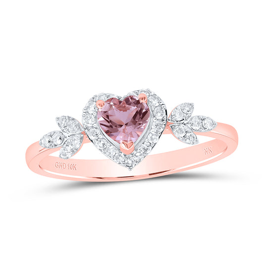 10kt Rose Gold 1/5 Cttw Diamond 4.5 Mm Heart- Morganite Wedding Engagement Anniversary Ring, Women Size: 5-9