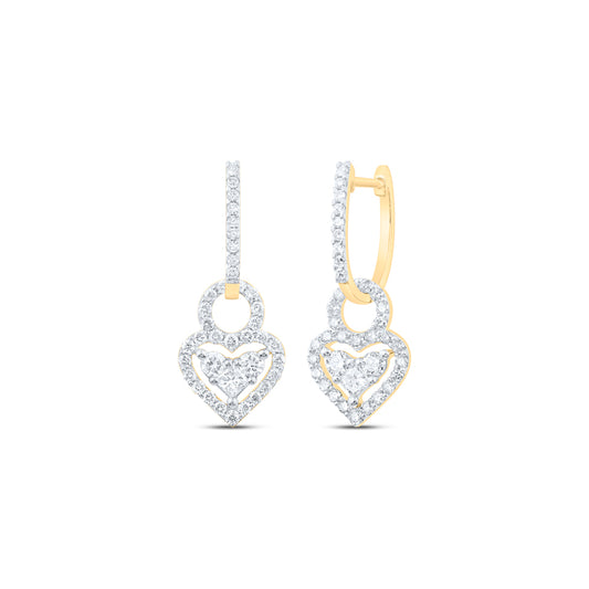 10kt Yellow Gold 7/8 Cttw Diamond Fashion Heart Dangling Earring