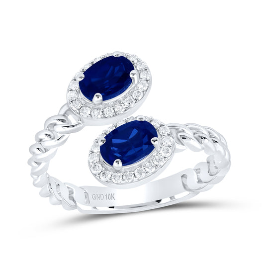 10kt White Gold 1/5 Cttw Diamond 6x4 Mm Oval Blue Sapphire Synthetic Wedding Engagement Anniversary Ring, Women Size: 5-9