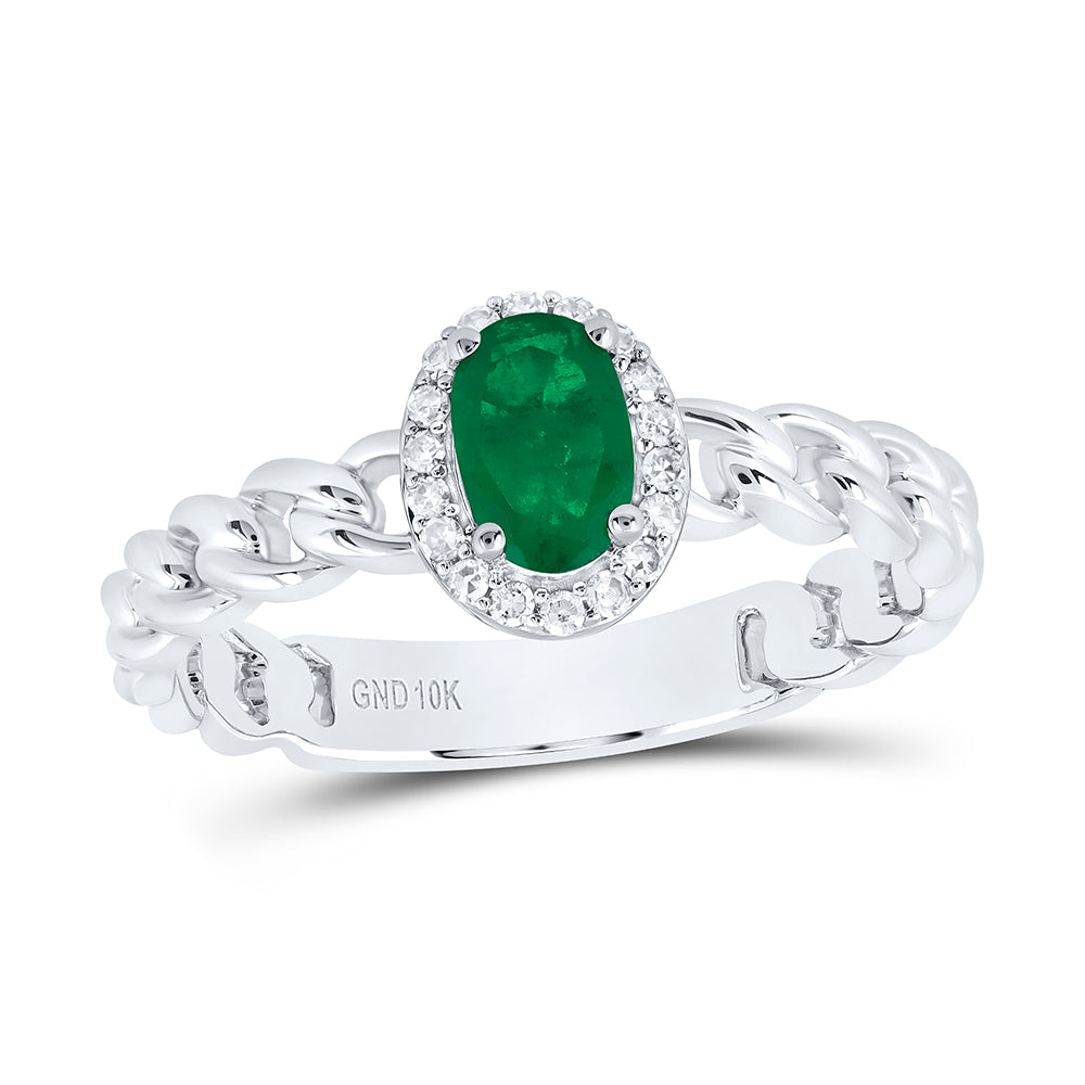 10K White Gold 1/10Ctw Natural Diamond 6X4Mm Oval Emerald Synthetic Ring