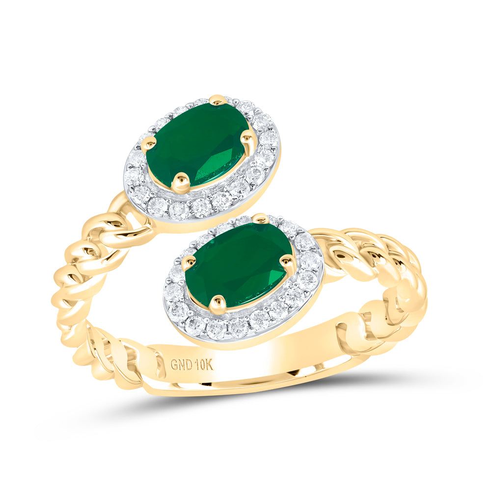 10kt Yellow Gold 1/5 Cttw Diamond 6x4 Mm Oval Emerald Synthetic Wedding Engagement Anniversary Ring, Women Size: 5-9
