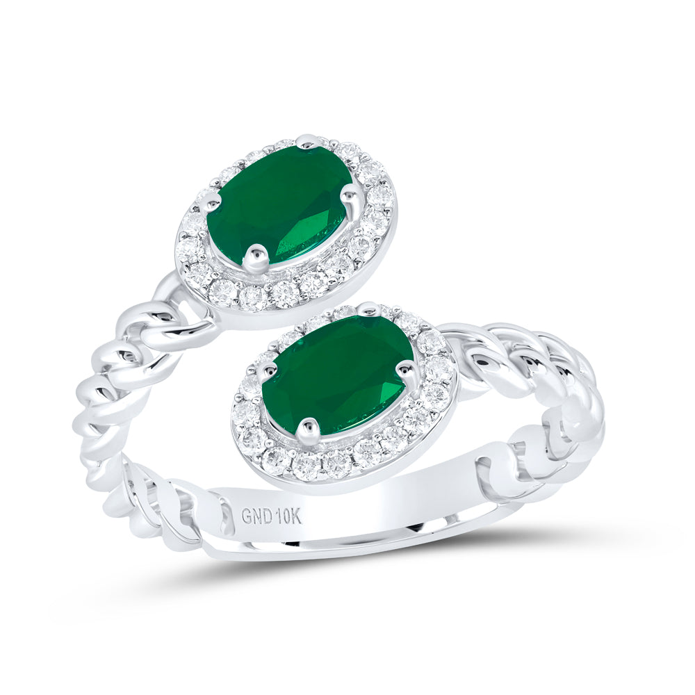10kt White Gold 1/5 Cttw Diamond 6x4 Mm Oval Emerald Synthetic Wedding Engagement Anniversary Ring, Women Size: 5-9