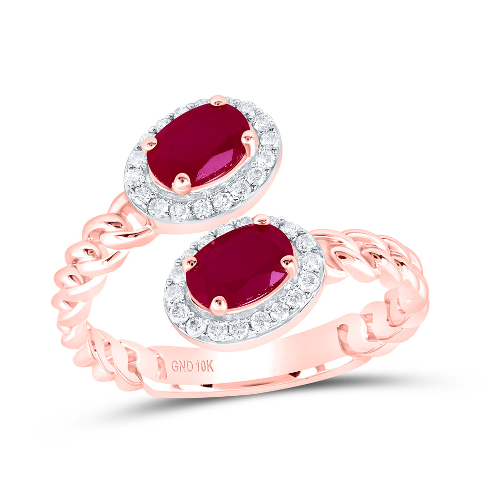 10kt Rose Gold 1/5 Cttw Diamond 6x4 Mm Oval Ruby Synthetic Wedding Engagement Anniversary Ring, Women Size: 5-9