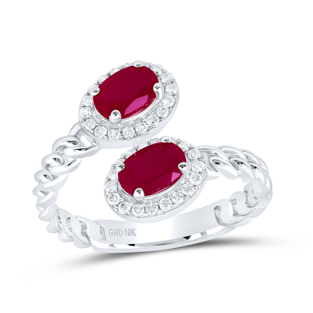 10kt White Gold 1/5 Cttw Diamond 6x4 Mm Oval Ruby Synthetic Wedding Engagement Anniversary Ring, Women Size: 5-9