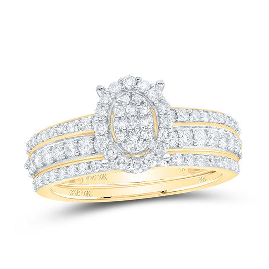10kt Yellow Gold His & Hers 1 5/8 Cttw Diamond Bridal Wedding Ring Band Set, Women Size: 5-9, Men Size: 8-12