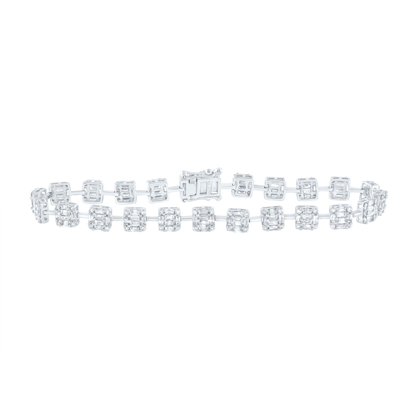 14kt White Gold 3 1/2 Cttw Diamond Ana M Baguette Fashion Bracelet, Length: 7 Inch