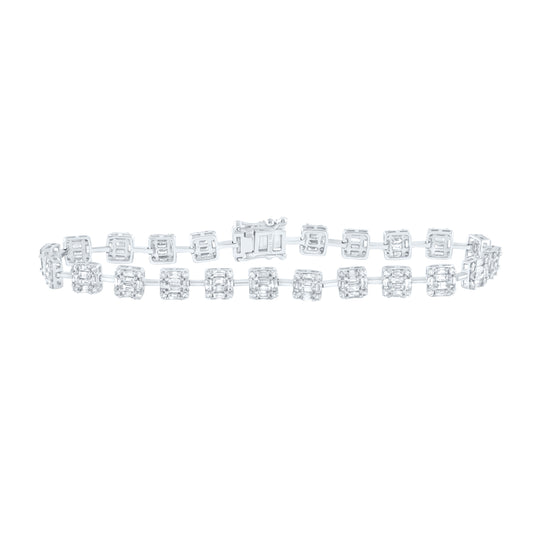 14kt White Gold 3 1/2 Cttw Diamond Ana M Baguette Fashion Bracelet, Length: 7 Inch