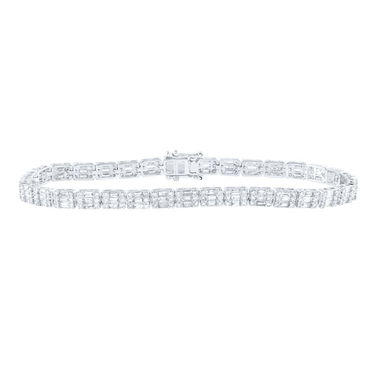 14kt White Gold 3 Cttw Diamond Ana M Baguette Fashion Bracelet, Length: 7 Inch