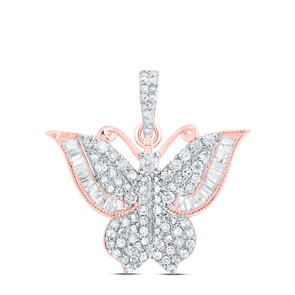 10kt Rose Gold 5/8 Cttw Diamond Butterfly Fashion Pendant