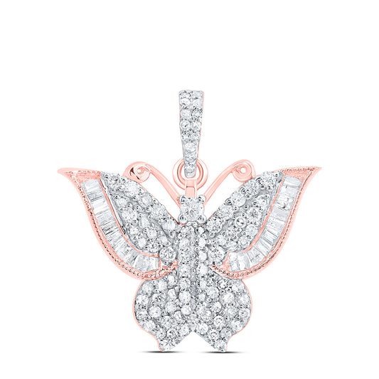 10kt Rose Gold 5/8 Cttw Diamond Butterfly Fashion Pendant