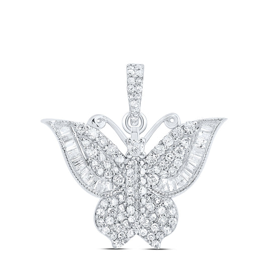 10kt White Gold 5/8 Cttw Diamond Butterfly Fashion Pendant
