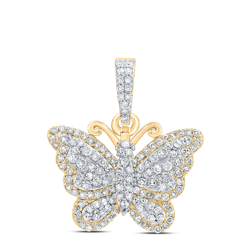 10kt Yellow Gold 3/8 Cttw Natural Diamond Butterfly Fashion Pendant