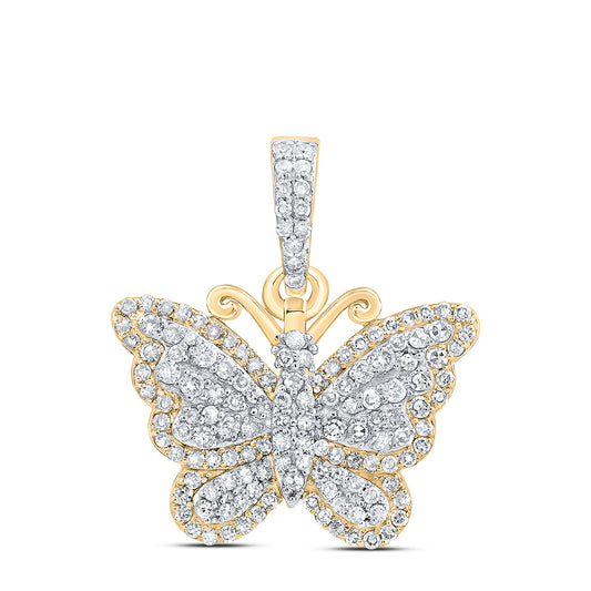 10kt Yellow Gold 3/8 Cttw Natural Diamond Butterfly Fashion Pendant