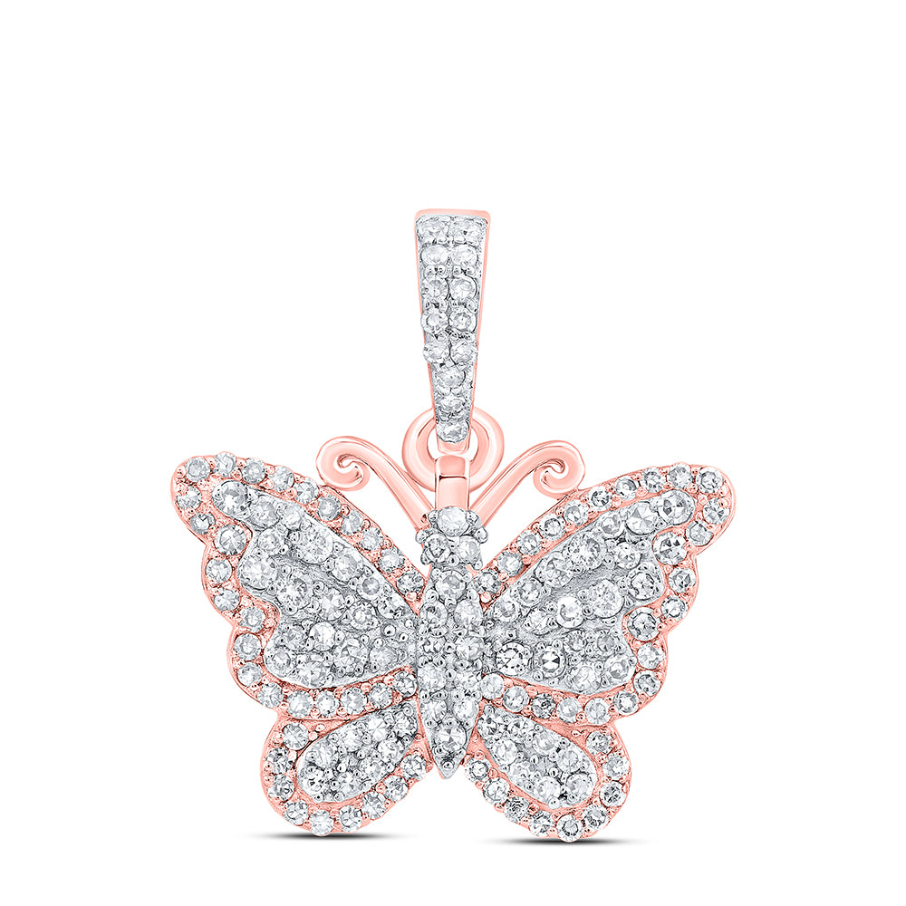 10kt Rose Gold 3/8 Cttw Diamond Butterfly Fashion Pendant