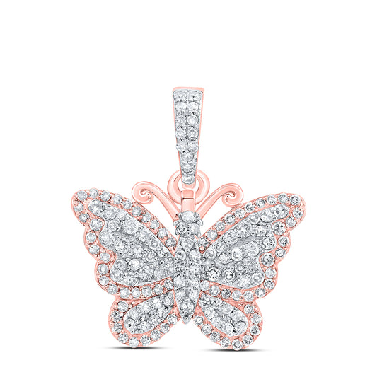 10kt Rose Gold 3/8 Cttw Diamond Butterfly Fashion Pendant