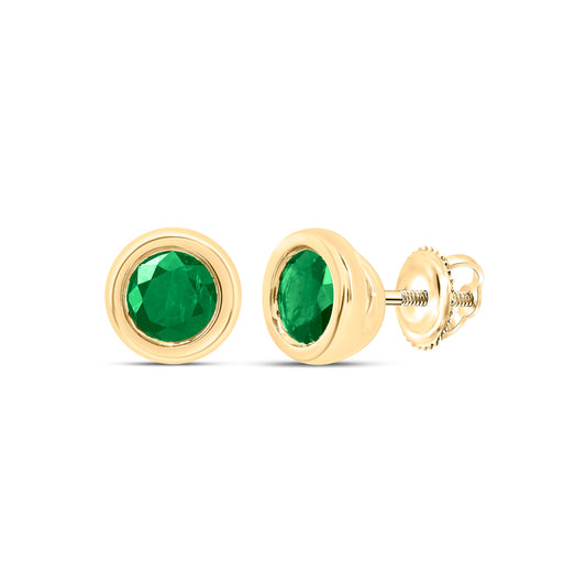 10kt Yellow Gold 4 mm 0.5 cttw Diamond Emerald Round Natural Gem Round Stud Earring