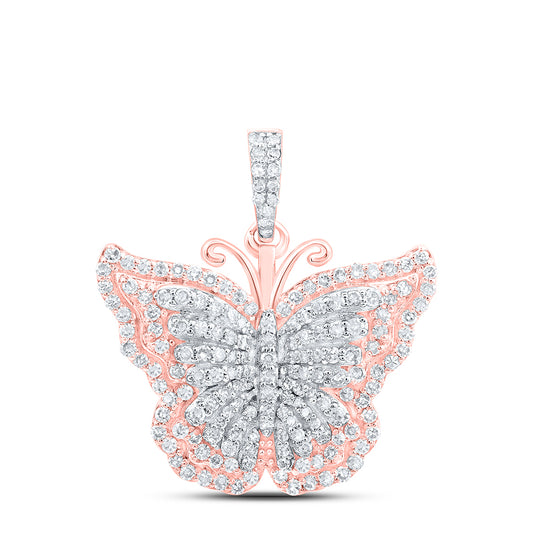 10kt Rose Gold 5/8 Cttw Diamond Butterfly Fashion Pendant