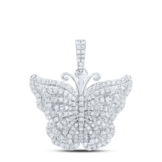 10kt White Gold 5/8 Cttw Diamond Butterfly Fashion Pendant