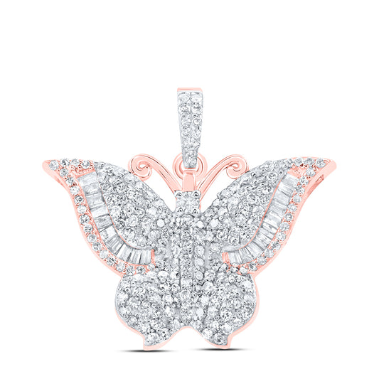 10kt Rose Gold 3/4 Cttw Diamond Butterfly Fashion Pendant