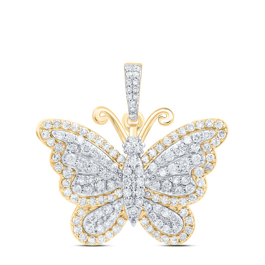 10kt Yellow Gold 3/4 Cttw Diamond Butterfly Fashion Pendant
