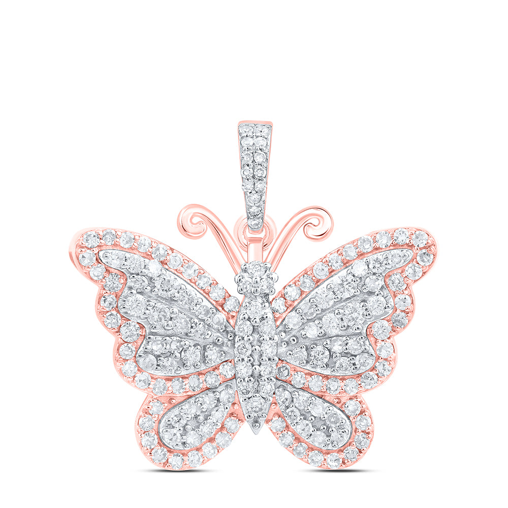 10kt Rose Gold 3/4 Cttw Diamond Butterfly Fashion Pendant