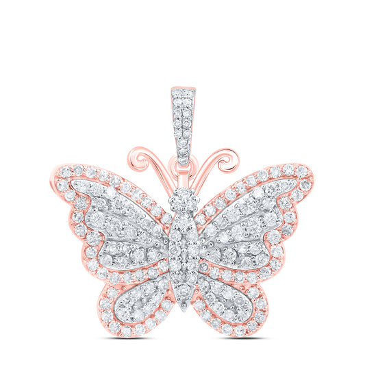 10kt Rose Gold 3/4 Cttw Diamond Butterfly Fashion Pendant