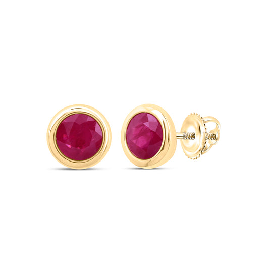 10kt Yellow Gold 5 mm 1.36 cttw Diamond Ruby Round Natural Gem Round Stud Earring