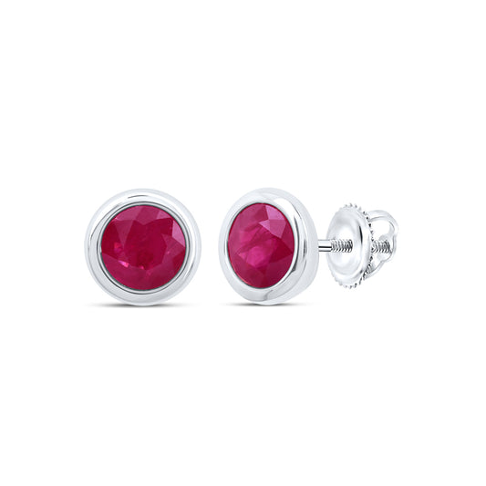 10kt White Gold 5 mm 1.16 cttw Diamond Ruby Round Natural Gem Round Stud Earring