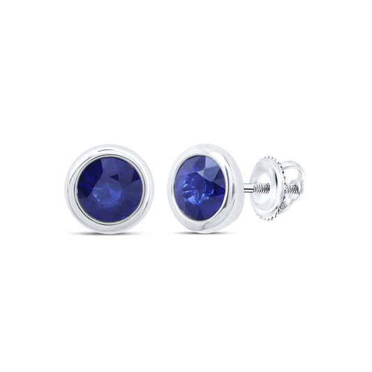 10kt White Gold 5 mm 1.26 cttw Diamond Blue Sapphire Round Natural Gem Round Stud Earring