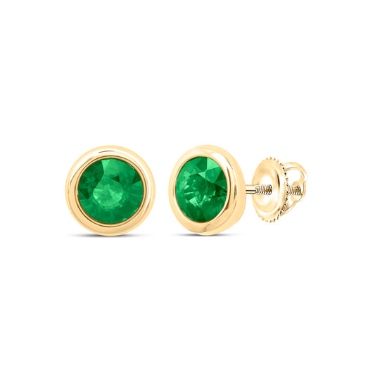 10kt Yellow Gold 5 mm 1.25 cttw Diamond Emerald Round Natural Gem Round Stud Earring