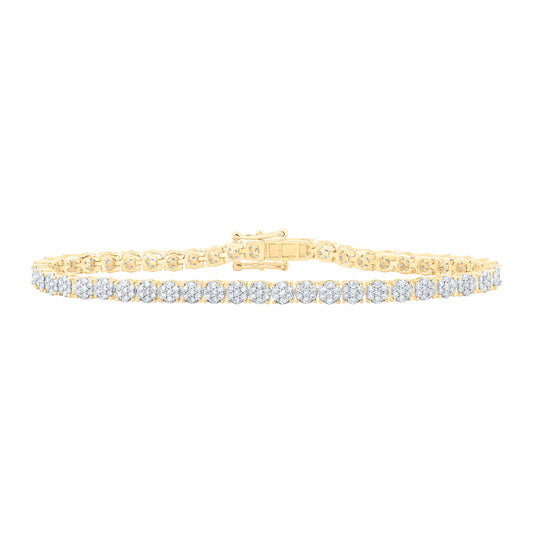 10kt Yellow Gold 2 1/4 Cttw Diamond Round Shape Fashion Bracelet, Length: 7 Inch