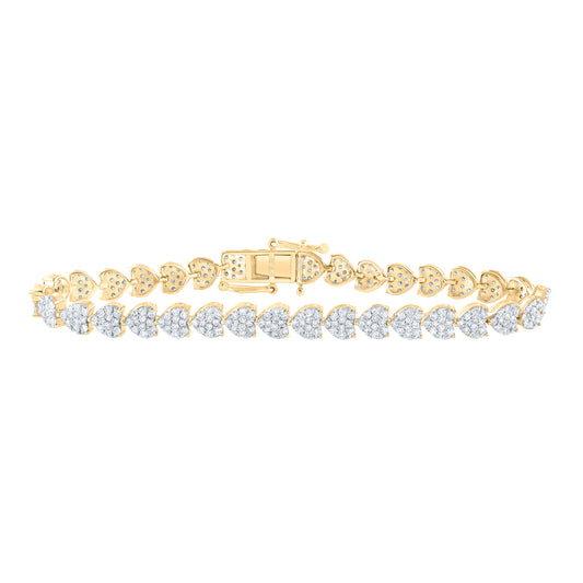 10kt Yellow Gold 3 1/4 Cttw Diamond Heart Shape Fashion Bracelet, Length: 7 Inch