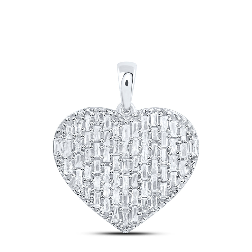 10kt White Gold 5/8 Cttw Diamond Baguette Fashion Heart Pendant