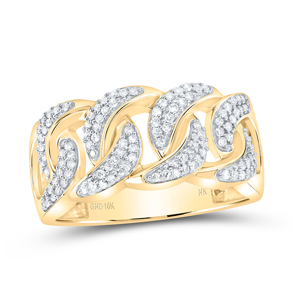 10kt Yellow Gold 1/2 Cttw Natural Diamond Cuban Men's Band, Men Size: 8-12